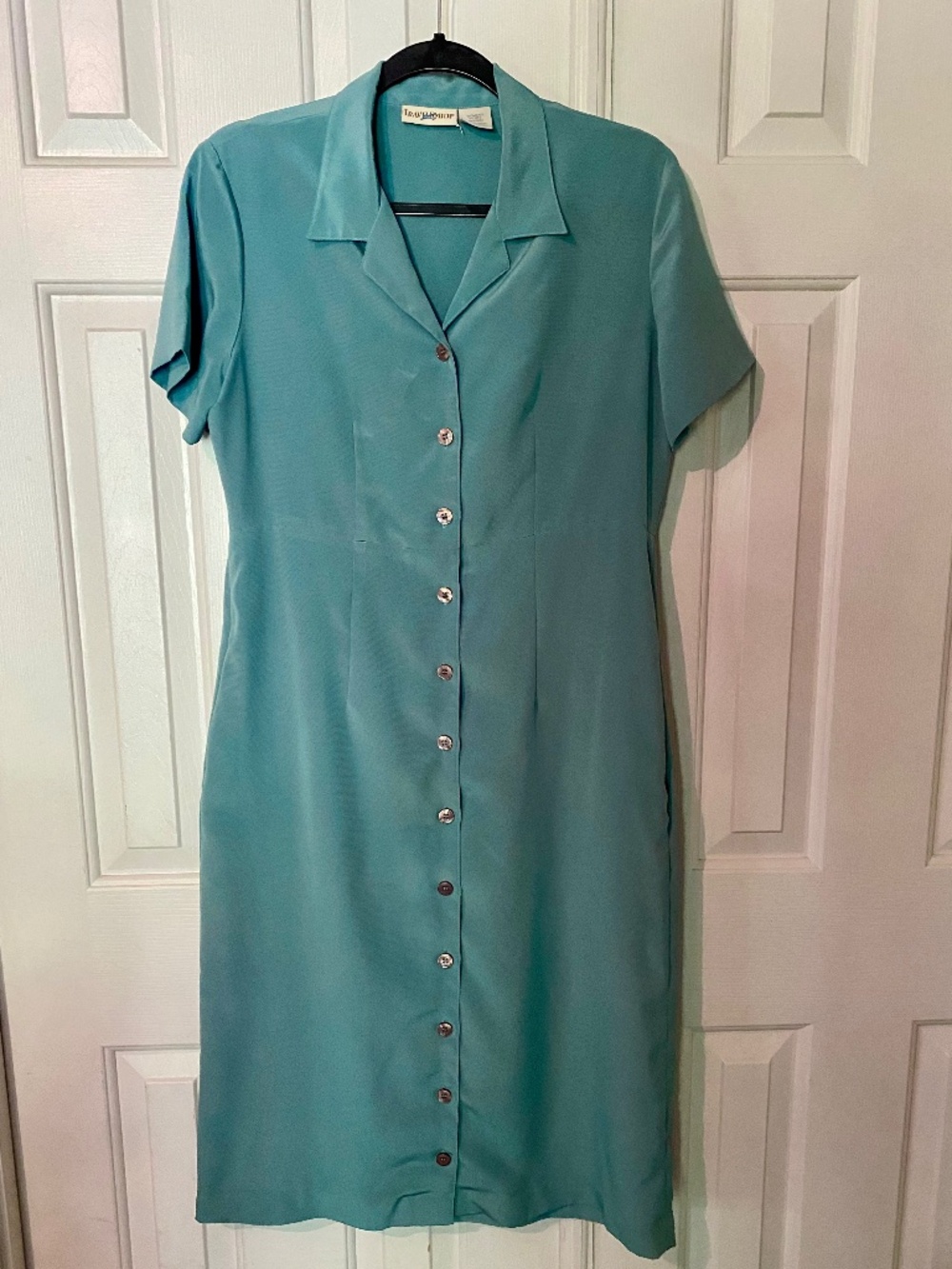 TravelSmith Teal Button-Front Midi Dress